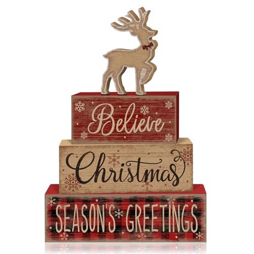 Britimes Tiered Tray Decor Set, 4 Pack, Wooden, Farmhouse Rustic Reindeer - style: Reindeer