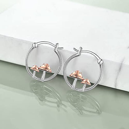 Fox/Pig/Mushroom/Cat Earrings Sterling Silver Cute Hoop Earrings Animal Jewelry Gifts for Women Daughter - style: Mushroom