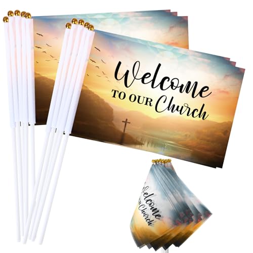 Outus 30 Pcs Jesus Loves You Flags Welcome to Our Church Small Christian - style: Welcome to Our Church