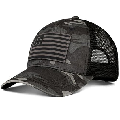 Christian Jesus Cross Hat - Faith Hats for Men Women - Religious Gifts for Thanksgiving Christmas - color: Faith Flag/Camo Grey