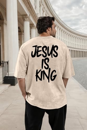 Jesus is King Shirt Christian Shirts for Men Oversized Religious Top - color: Apricot4a, size: Small
