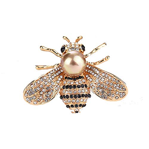 Honey Bee Brooches Crystal Insect Themed Bee Brooch Animal Fashion Shell Pearl Brooch Pin Gold Tone - color: gold pearl