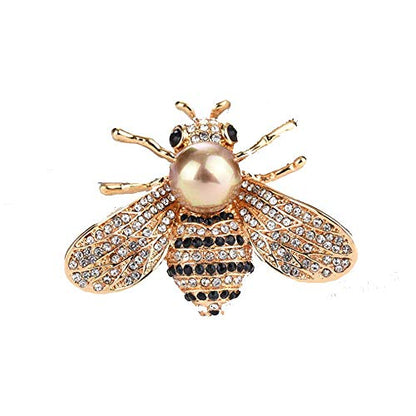Honey Bee Brooches Crystal Insect Themed Bee Brooch Animal Fashion Shell Pearl Brooch Pin Gold Tone - color: gold pearl