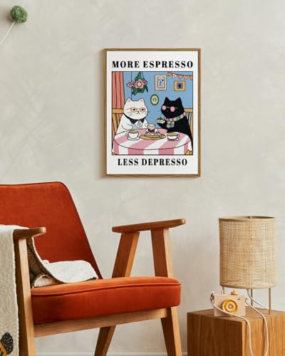 WHASAYART Funny Cat Coffee Wall Art More Espresso Less Depresso Deco 12x16 - color: Dialogue