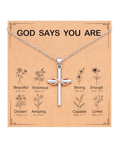 Infinity Cross Necklace for Women, Easter Mothers Day Confirmation Gifts - style: God says you are beautiful...