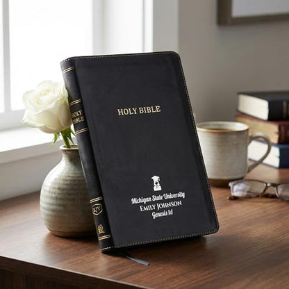 Personalized KJV Bible, Custom Name, School Name, Class of 2026 Design, King James Version, Red Letter, Thinline, Gold Page Edges, Graduation Gift, High School or Collage Graduate, Black - color: Kjv Black Thinline, size: King James Version