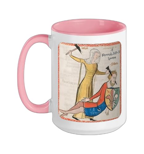 Proverbs 31 29 31 Woman Medieval Christian Art Design Ceramic Mug, Pink/White, 15oz - color: Pink/White, size: 15 Ounces