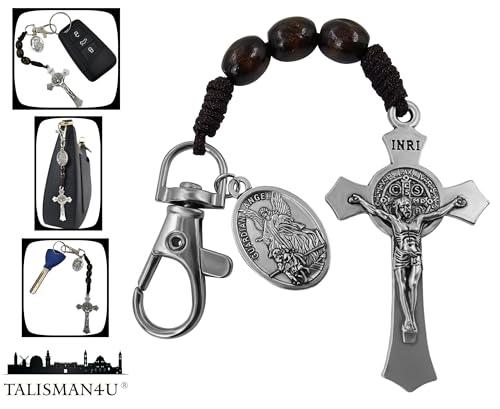 TALISMAN4U Catholic Rosary Keychain for Car St Benedict Cross Saint Michael