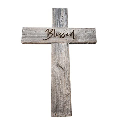 Rockin' Wood Rustic Reclaimed Wood Cross, wall decor handmade in the USA, rustic Christian Home Decor, cross wall decor (Blessed, Large)
