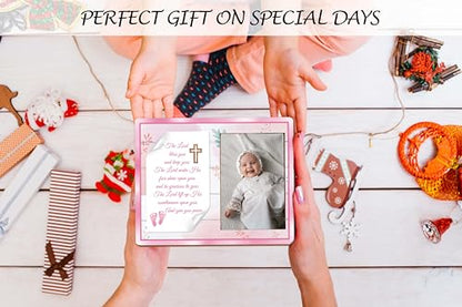 Baptism Frame for Girl - The Lord Bless You Picture Frame, Pink Baby Dedication Photo Gift, Christening Favor -A07