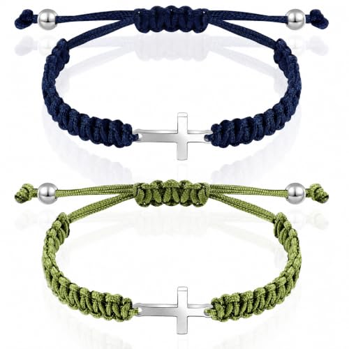 Sureio 2 Pcs Christian Cross Matching Bracelets for Women Men - color: Blue Green