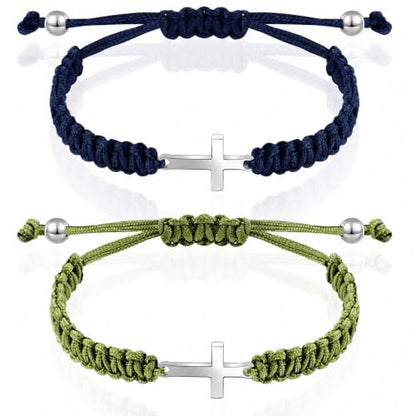 Sureio 2 Pcs Christian Cross Matching Bracelets for Women Men - color: Blue Green