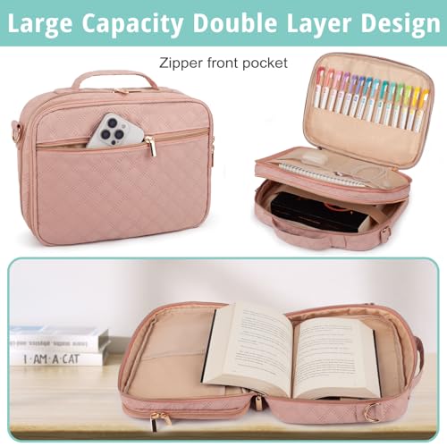 Large Bible Cover for Women,2 Compartments Bible Bag for Church - color: 2 Lays,Pink