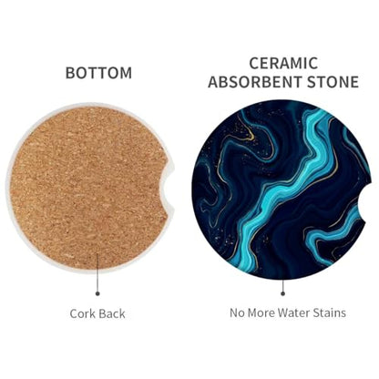 Britimes Car Coasters for Drinks, 2 Pack Ceramic Stone 2.56" Blue Black - color: Navy Blue 1