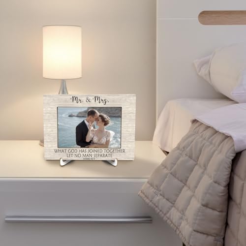 Christian Wedding Picture Frame 4x6, Mr and Mrs Mark 10:9 Bible Verse Photo Frame, Christian Wedding Gifts for the Couple, Just Married Gifts