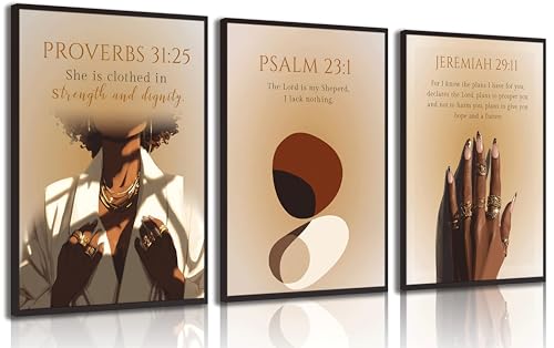 IEMIHZUM African American Girl Christian Wall Art Set of 3 16x24in - color: Poster Scripture, size: 24L"X16W"