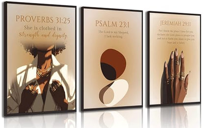IEMIHZUM African American Girl Christian Wall Art Set of 3 12x16in - color: Poster Scripture, size: 16L"X12W"