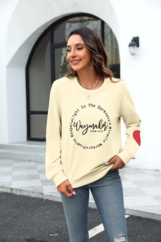 KNEYATTA Women Christian Sweatshirt Faith over Fear Shirt Christian Religious Crewneck Long Sleeve T-Shirt - color: A-apricot, size: Medium