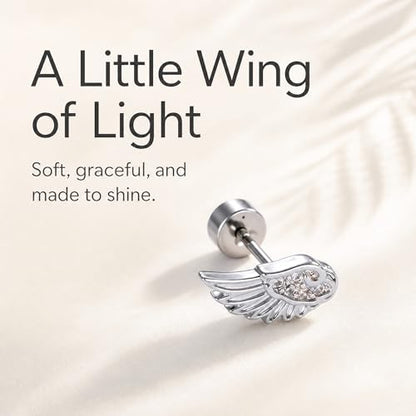 Angel Wing Stud Earrings for Women Silver Plated ﻿ - color: white
