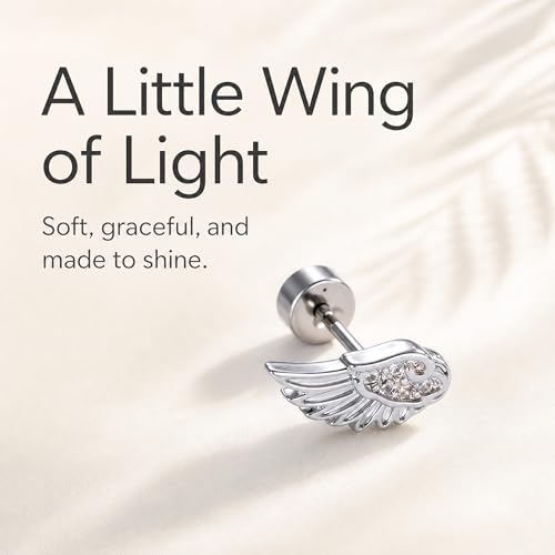 Angel Wing Stud Earrings for Women Silver Plated ﻿ - color: white