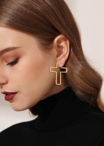Cross Hoop Earrings Big Circle Hoop Earrings for Women Christian Jewelry - color: C-G