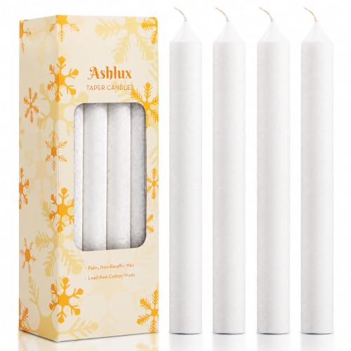 Ashlux Palm Taper Candles 12Pack, 10 Inch Unscented Dripelss Candlesticks - color: White