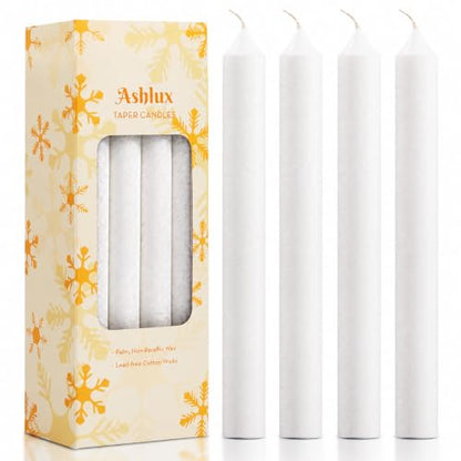 Ashlux Palm Taper Candles 12Pack, 10 Inch Unscented Dripelss Candlesticks - color: White