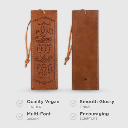 Christian Art Gifts Faux Leather Scripture Bookmark: Thy Word is A Lamp - color: Brown - Word/Lamp