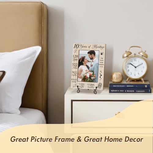 Romantic Gifts 10 Years Of Marriage Picture Frame Wooden Picture Frames 4x6, Wooden Photo Frame With Stand Couple Gifts For Wedding Anniversary, Display Frame Desk Decor Home Decor (Vertical)-30 - style: 10 Years Of Marriage