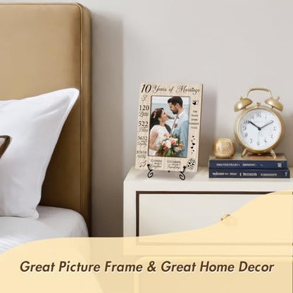 Romantic Gifts 10 Years Of Marriage Picture Frame Wooden Picture Frames 4x6, Wooden Photo Frame With Stand Couple Gifts For Wedding Anniversary, Display Frame Desk Decor Home Decor (Vertical)-30 - style: 10 Years Of Marriage
