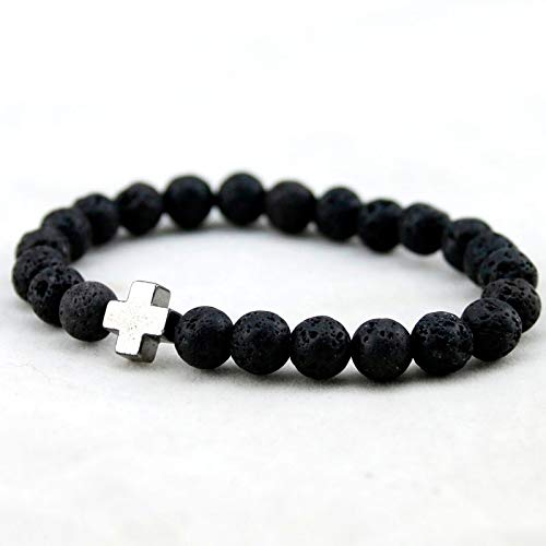 Softones 4PCS Cross Beads Bracelet for Men Women 8mm Healing Lava Stone Stretch Bracelets,7.5" - color: C:4Pcs a set