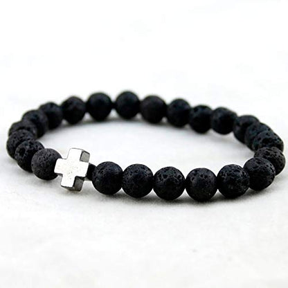 Softones 4PCS Cross Beads Bracelet for Men Women 8mm Healing Lava Stone Stretch Bracelets,7.5" - color: C:4Pcs a set