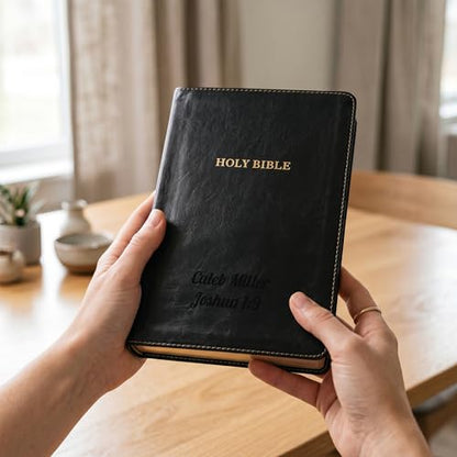 Printualist Personalized KJV Thinline Holy Bible with Name Engraved, Red Letter King James Version, Faux Leather Black Cover, Custom Gift Bible for Christian Celebrations - color: Black (Thinline)