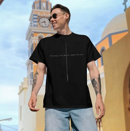 Christian Jesus Faith Shirts Men: The Way The Truth Life Cross Graphic Tee - color: Black, size: Small