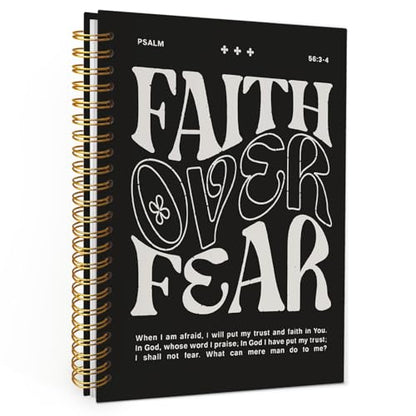 Wheatwin Faith Over Fear Christian Notebook, Bible Journal, Prayer Journal for Women & Men, Church Notes Journal, Scripture Hardcover Spiral Notebook 5.5x8.3 in - Black - color: Faith over fear - Black (bible-black)