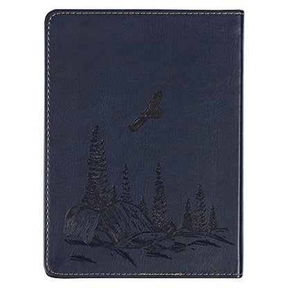 Christian Art Gifts Classic Handy-sized Journal Wings Like Eagles Isaiah 40:11 Bible Verse Inspirational Scripture Notebook w/Ribbon, Faux Leather Flexcover 240 Ruled Pages, Navy Blue