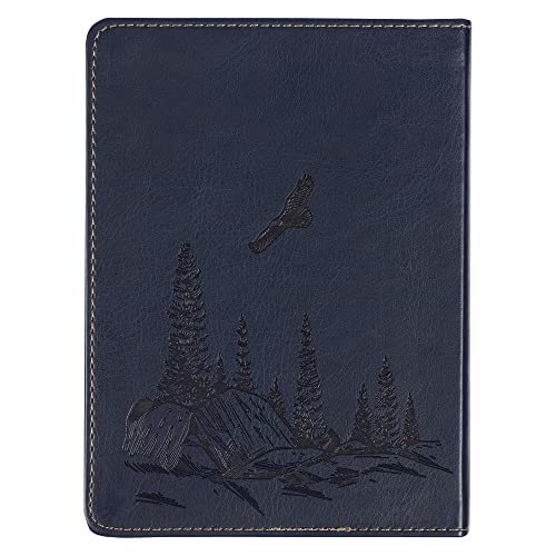 Christian Art Gifts Classic Handy-sized Journal Wings Like Eagles Isaiah 40:11 Bible Verse Inspirational Scripture Notebook w/Ribbon, Faux Leather Flexcover 240 Ruled Pages, Navy Blue