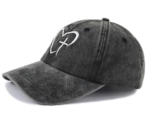 Vintage Dad Mom Baseball Cap with Heart Cross, Religious Jesus Hat