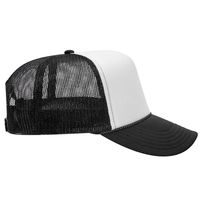 Hold On & Pray Trucker Hat | Christian Jesus God Blessed Faith Cowboy | Premium Snapback Hat for Men & Women - color: Black/White