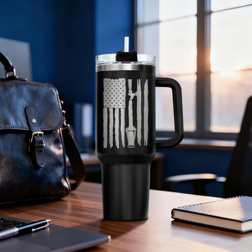 34HD Dad Skeleton Surviving Fatherhood 40 oz Tumbler with Handle, Dad Gift - color: Surviving Fatherhood