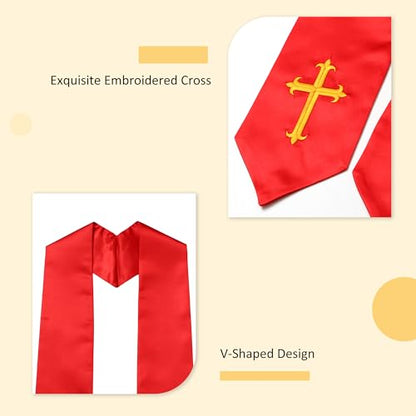 Clergy Stole & Choir Stole with Embroidered 60/72" - color: Red, size: 60 inch