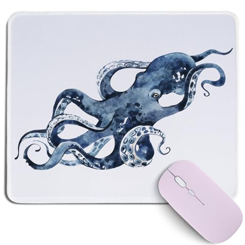 Watercolor Octopus Mouse Pad,Summer Blue Giant Octopus Desk Mat,Summer Nautical Marine Animal Gaming Mousepad for Office Home Laptop,Cool Ocean Themed Desk Decor for Men Gamers,10.2x8.2Inch - color: Blue Octopus