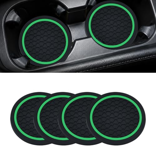 4PCS Car Cup Holder Coasters - 2.75 Inch Non-Slip Insert Water Bottle Holder Pads, Dustproof Automotive Interior Accessories Mat, Universal for Vehicles, Trucks, RVs (Green) - color: Green