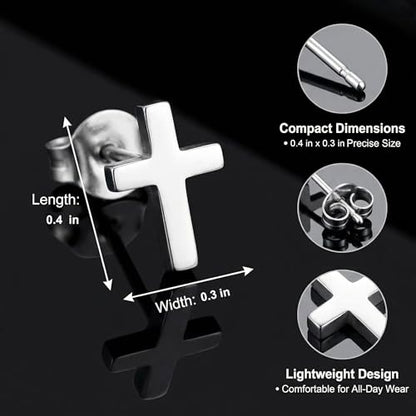 3Pairs Cross Earrings Stud Set for Men Women Stainless Steel Black Silver Gold Tiny Cross Earring Aretes Mens Jewelry Minimalist Stud Earings Fashion Accessories