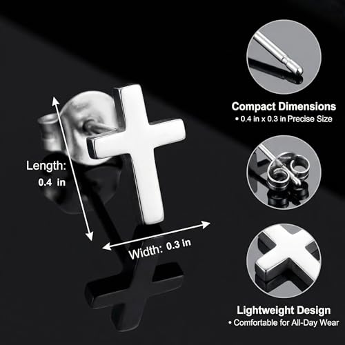 3Pairs Cross Earrings Stud Set for Men Women Stainless Steel Black Silver Gold Tiny Cross Earring Aretes Mens Jewelry Minimalist Stud Earings Fashion Accessories