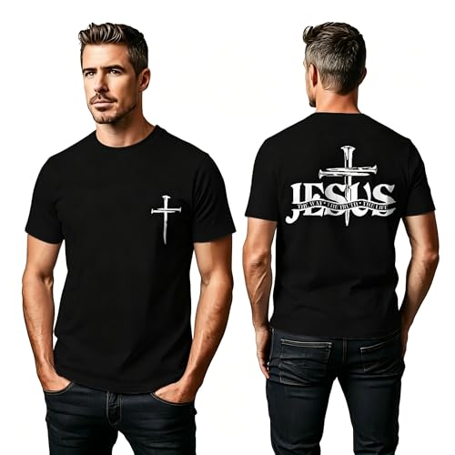 Christian Jesus Shirts for Men Inspirational Bible Verse Faith Graphic Tees - color: Black2, size: Small
