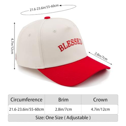 Embroidered Christian Two-Tone Baseball Cap for Men & Women, Adjustable Dad Hat Christmas Easter Gift - color: Blessed, Red/Beige
