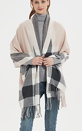 Wander Agio Women's Fashion Long Shawl Big Grid Winter Warm Lattice Large Scarf - color: Grey Pink 8