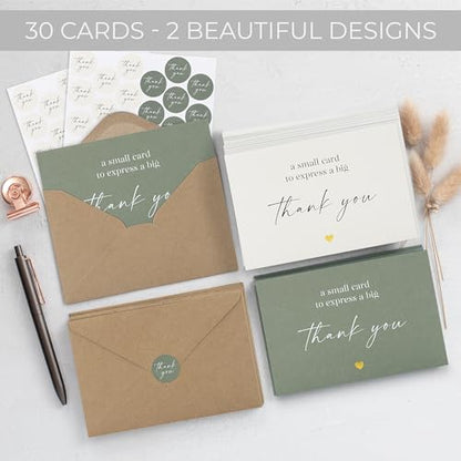 ZICOTO Beautiful Thank You Cards Set of 30 With Envelopes and Stickers