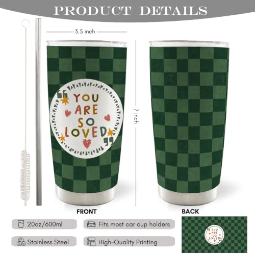 Green Checkered Inspirational Kids 20oz Travel Coffee Mug Tumbler - color: youare